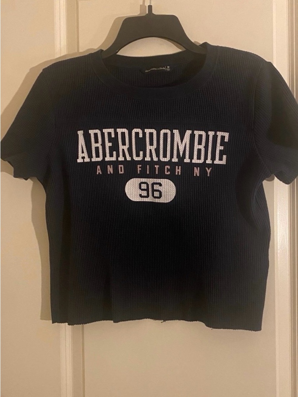 Abercrombie & Fitch Navy Blue Thermal Crewneck shirt with White and pink Logo
